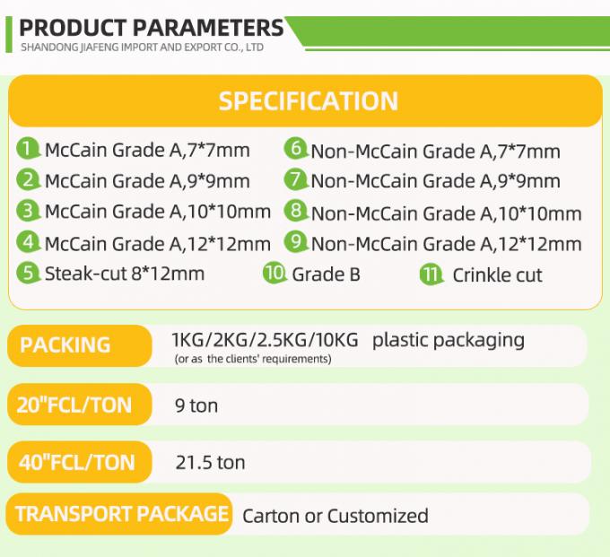 Patatas fritas congeladas autom&aacute;ticas Patatas fritas congeladas Patatas fritas org&aacute;nicas IQF Patatas fritas de patata a granel Embalaje de 10 kg Material fresco 0